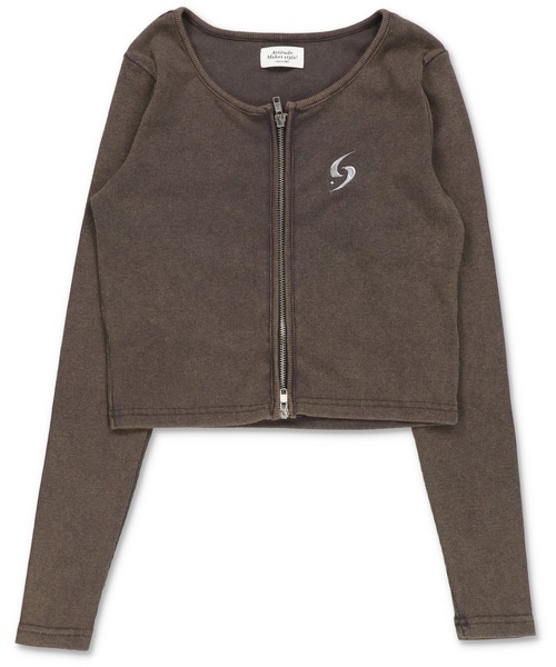 SPINNS（スピンズ）の「パウダー加工 シルバーワンポイントデザインWジップ長袖カットソー（Tシャツ/カットソー・レディース・ブラック/チャコール/ネイビー/バーガンディー・ONESIZE）」の11枚目の写真