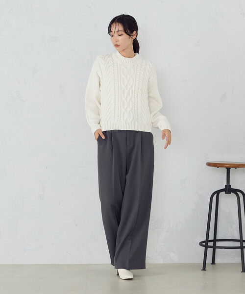 COMME CA ISM(コムサイズム)の「ケーブル柄 ローゲージ ショート丈ニット(ニット/セーター・レディース・ブラック/ホワイト・FREE)」の14枚目の写真