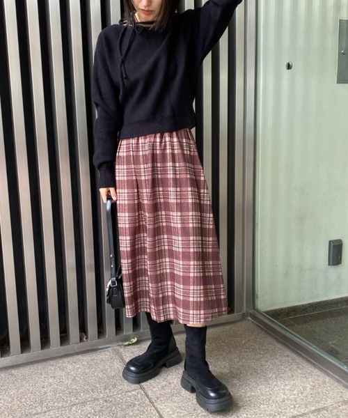 mebole（メボレ）の「レトロチェック柄ロングスカート（スカート・レディース・ブラウン・FREE）」の18枚目の写真