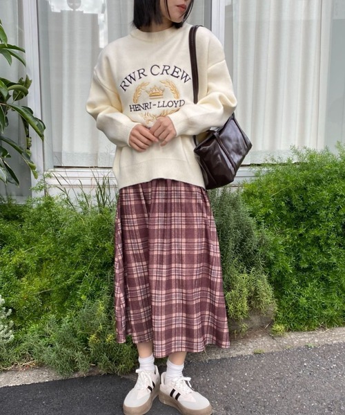 mebole（メボレ）の「レトロチェック柄ロングスカート（スカート・レディース・ブラウン・FREE）」の3枚目の写真