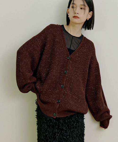 Stylevoice for xxx(スタイルヴォイスフォー)の「ニットラメカーディガン(カーディガン/ボレロ・レディース・ホワイト/ブラック/ブラウン・FREE)」の1枚目の写真