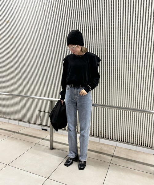 ISOOK(アイスー)の「【ISOOK / アイスー】ラッフルショルダーロンT / ラッフルスリーブ フレアスリーブ プルオーバー ブラウス 長袖 春服 春トップス(Tシャツ/カットソー・レディース・ブラック/ホワイト・FREE)」の10枚目の写真