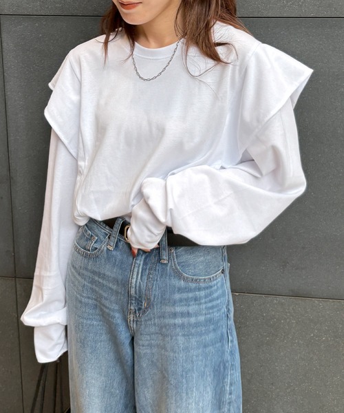 ISOOK / アイスー】ラッフルショルダーロンT / ラッフルスリーブ