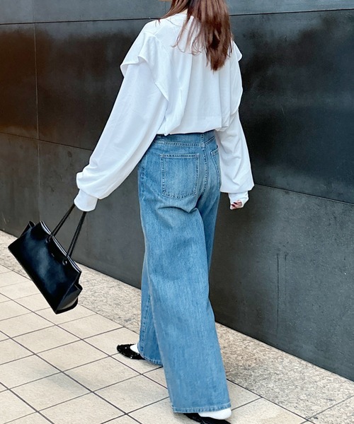 ISOOK(アイスー)の「【ISOOK / アイスー】ラッフルショルダーロンT / ラッフルスリーブ フレアスリーブ プルオーバー ブラウス 長袖 春服 春トップス(Tシャツ/カットソー・レディース・ブラック/ホワイト・FREE)」の18枚目の写真