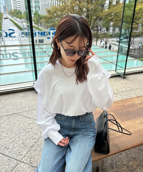 ISOOK(アイスー)の「【ISOOK / アイスー】ラッフルショルダーロンT / ラッフルスリーブ フレアスリーブ プルオーバー ブラウス 長袖 春服 春トップス(Tシャツ/カットソー・レディース・ブラック/ホワイト・FREE)」の21枚目の写真