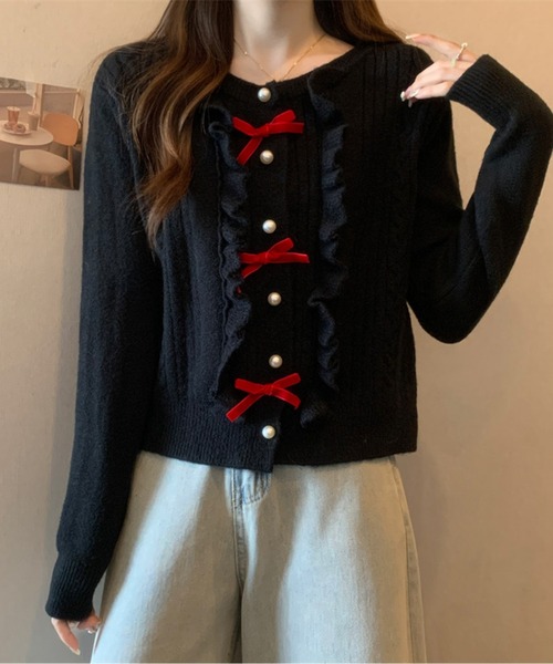ミニリボンケーブル編みニット（カーディガン/ボレロ）｜AMAJI（アマジ）