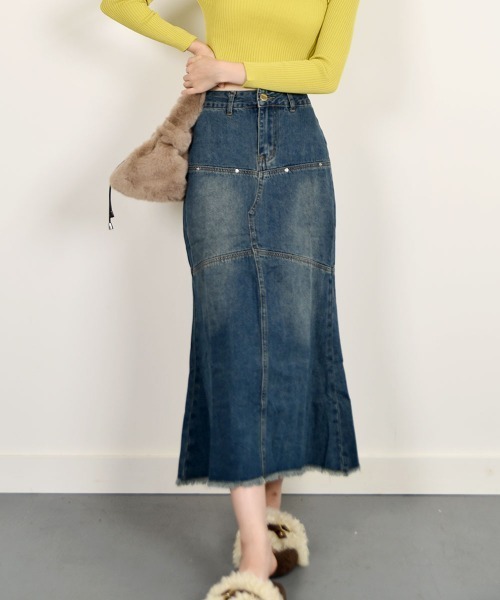 VIVID LADY（ビビッドレディー）の「デニムスカート レディース スカートロング（スカート・レディース・ダークブルー・SMALL/MEDIUM）」の4枚目の写真
