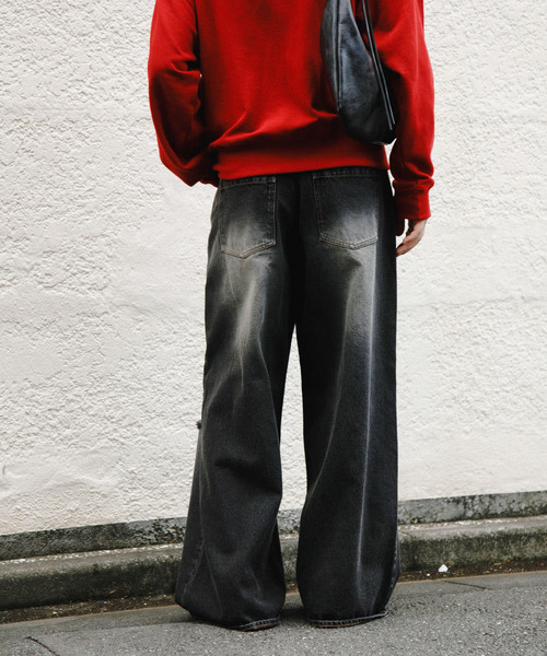 SENSE OF PLACE by URBAN RESEARCH（センスオブプレイスバイアーバンリサーチ）の「ダメージデニムワイドパンツ（デニムパンツ・メンズ・ブラック/インディゴブルー・MEDIUM/LARGE）」の5枚目の写真