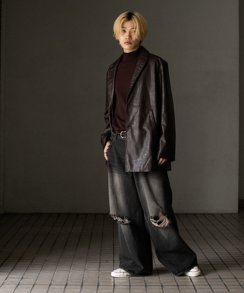 SENSE OF PLACE by URBAN RESEARCH（センスオブプレイスバイアーバンリサーチ）の「ダメージデニムワイドパンツ（デニムパンツ・メンズ・ブラック/インディゴブルー・MEDIUM/LARGE）」の15枚目の写真