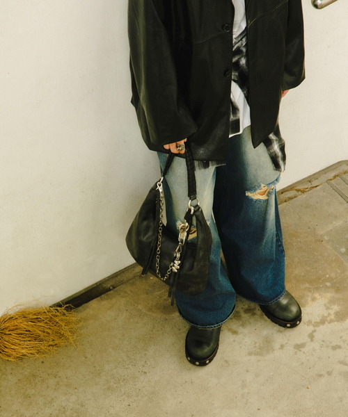 SENSE OF PLACE by URBAN RESEARCH（センスオブプレイスバイアーバンリサーチ）の「ダメージデニムワイドパンツ（デニムパンツ・メンズ・ブラック/インディゴブルー・MEDIUM/LARGE）」の18枚目の写真