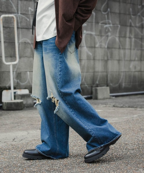 SENSE OF PLACE by URBAN RESEARCH（センスオブプレイスバイアーバンリサーチ）の「ダメージデニムワイドパンツ（デニムパンツ・メンズ・ブラック/インディゴブルー・MEDIUM/LARGE）」の22枚目の写真