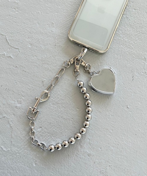 セール】ハートミラー付きハンドルストラップ 249316（スマホグッズ