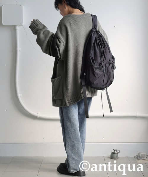 antiqua(アンティカ)の「ロゴニットカーディガン(ニット/セーター・レディース・カーキ/グレー・ONESIZE)」の6枚目の写真