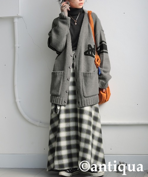 antiqua(アンティカ)の「ロゴニットカーディガン(ニット/セーター・レディース・カーキ/グレー・ONESIZE)」の9枚目の写真