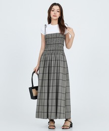 shoulder ribbon plaid pattern onepiece