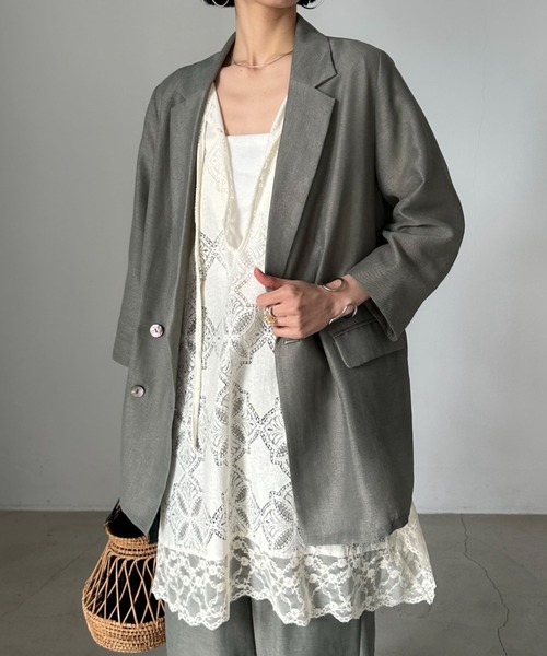 完売品　LOUNGEDRESS リネンライクシアージャケット　グレー 即納 Loungedressラウンジドレス リネンライクシアージャケット グレー