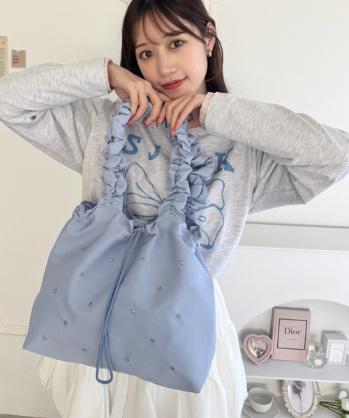 Loueme(ルエム)の「フリルショルダービジュートートバッグ(トートバッグ・レディース・イエロー/ピンク/ライトブルー/ブラック・FREE)」の11枚目の写真