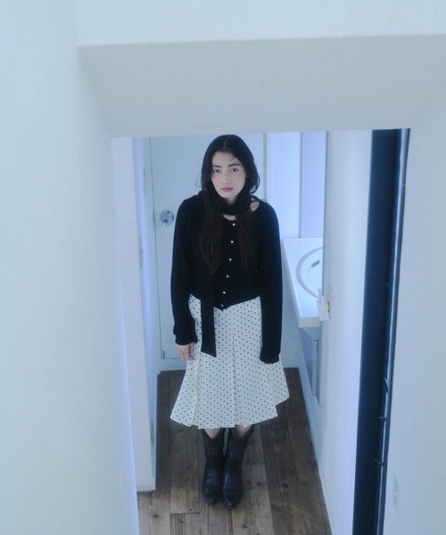 Smyeon 　スミョン　ミディボックスプリーツスカート ホワイト ドット M セール】Midi box pleats skirt/ミディボックスプリーツスカート