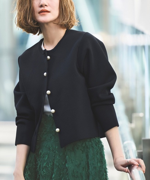 RUIRUE BOUTIQUE(ルイルエブティック)の「洗える ストレッチ | 選べるデザイン スポンディッシュ ボックス カーディガン ベーシック丈・パール釦 | レディース 体型カバー 長袖 オフィスカジュアル 無地 ニット トップス(カーディガン/ボレロ・レディース・ベージュ/ブラック/ネイビー・M/L)」の1枚目の写真