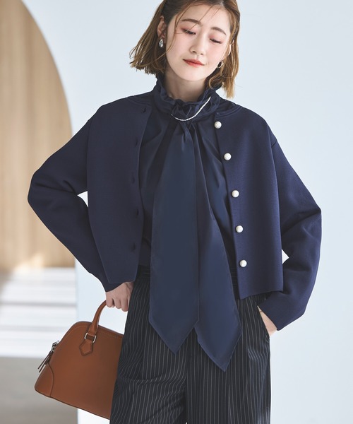 RUIRUE BOUTIQUE(ルイルエブティック)の「洗える ストレッチ | 選べるデザイン スポンディッシュ ボックス カーディガン ベーシック丈・パール釦 | レディース 体型カバー 長袖 オフィスカジュアル 無地 ニット トップス(カーディガン/ボレロ・レディース・ベージュ/ブラック/ネイビー・M/L)」の4枚目の写真