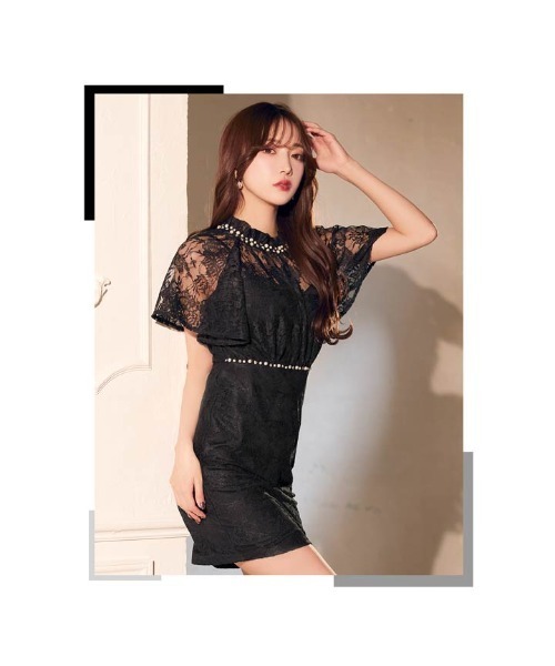 DAZZY(デイジー)の「【高見え◎】お呼ばれにも使い回しOK!繊細レースワンピース&ドレス!フラワー レース パール ビジュー フレア スリーブ タイト ミニドレス(ドレス・レディース・ホワイト/ブラック・L/S/M)」の8枚目の写真