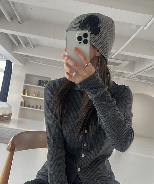 flower lace motif knit beanie（ニットキャップ/ビーニー