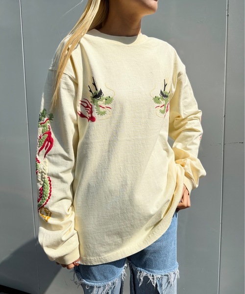 HOUSTON(ヒューストン)の「HOUSTON / PIGMENT US COTTON L/S TEE / 22274/ 22275(Tシャツ/カットソー・メンズ・ブラック/ブラック系その他/ホワイト系その他2/ホワイト系その他・X-LARGE/LARGE)」の1枚目の写真