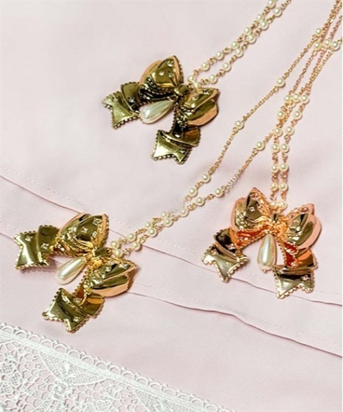 axes femme kawaii（アクシーズファムカワイイ）の「リボンネックレス（ネックレス・レディース・ピンク/ゴールド/アンティークゴールド・FREE）」の4枚目の写真