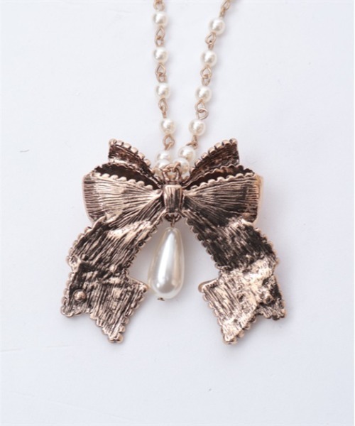 axes femme kawaii（アクシーズファムカワイイ）の「リボンネックレス（ネックレス・レディース・ピンク/ゴールド/アンティークゴールド・FREE）」の11枚目の写真