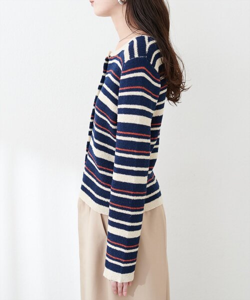 natural couture(ナチュラルクチュール)の「マルチボーダーニットカーディガン(カーディガン/ボレロ・レディース・ベージュ/ネイビー/サックスブルー・FREE)」の19枚目の写真