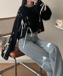 nemne store（ネンネストア）の「《Delfy》シアーヤーンリボントップス（Tシャツ/カットソー）」