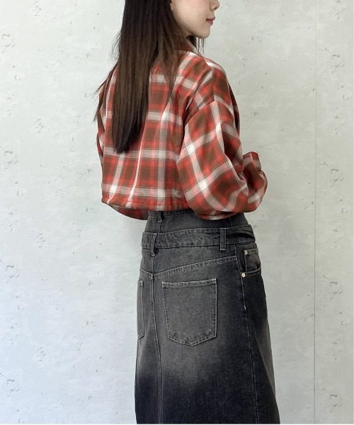 Per sist ence(パーシエンス)の「裾ドロストチェックショート丈シャツ(シャツ/ブラウス・レディース・ブラック/レッド/オレンジ・FREE)」の12枚目の写真