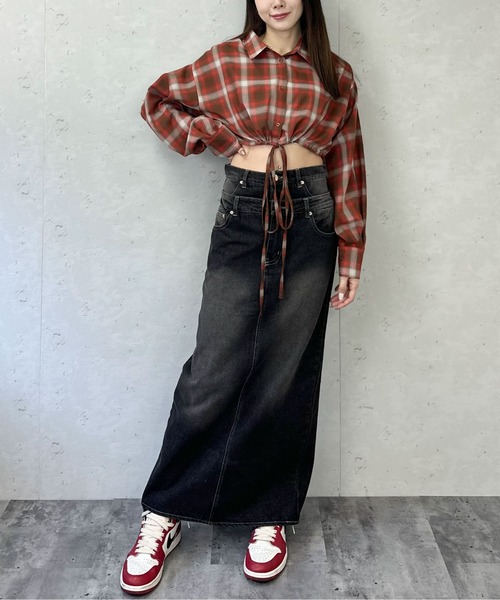 Per sist ence(パーシエンス)の「裾ドロストチェックショート丈シャツ(シャツ/ブラウス・レディース・ブラック/レッド/オレンジ・FREE)」の15枚目の写真