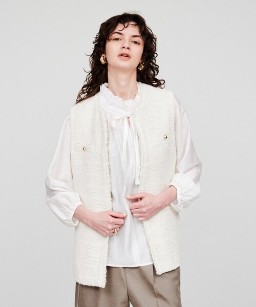 cloenc（クロエンス）の「ツイードジレベスト（ベスト・レディース・ホワイト系その他4/ネイビー系3・02）」の5枚目の写真