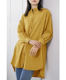 シャツ ロングシャツ レディース 長袖 オーバーサイズ オーバーシャツ ノーカラー 無地 スリット カフス ボタン ロング 春 秋 夏 冬 20代 30代 40代  ゆったり