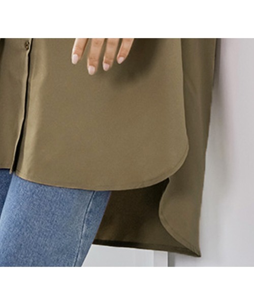 ブレストボタン スリット ロングシャツ オーバーサイズ モード A セール】シャツ ロングシャツ レディース 長袖 オーバーサイズ