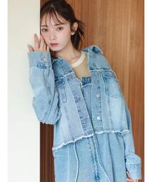 美品❗️ブランバスク　38 ノーカラー　デニムジャケット　カットオフ　パール 美品❗️ブランバスク 38 ノーカラー デニムジャケット カット