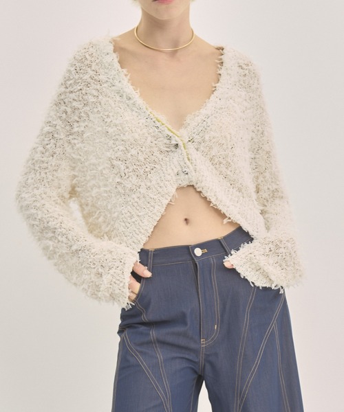 Muel Chic(ミュエルシック)の「Tawa knit cardigan タワニットカーディガン(カーディガン/ボレロ・レディース・マルチ/ホワイト/ブラック・FREE)」の1枚目の写真