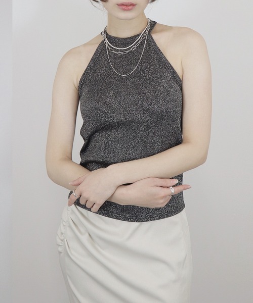 Reurie'（レウリィ）の「【ZOZO限定】ホルターネックタンクトップ／ カップ付き インナー キャミソール アメスリ シンプル 重ね着 レイヤード 肌見せ（タンクトップ・レディース・ピンク/ブラック・FREE）」の6枚目の写真
