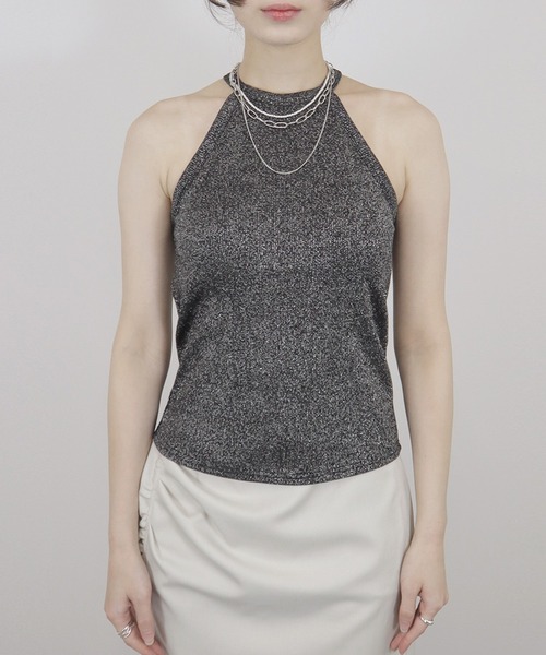 Reurie'（レウリィ）の「【ZOZO限定】ホルターネックタンクトップ／ カップ付き インナー キャミソール アメスリ シンプル 重ね着 レイヤード 肌見せ（タンクトップ・レディース・ピンク/ブラック・FREE）」の16枚目の写真