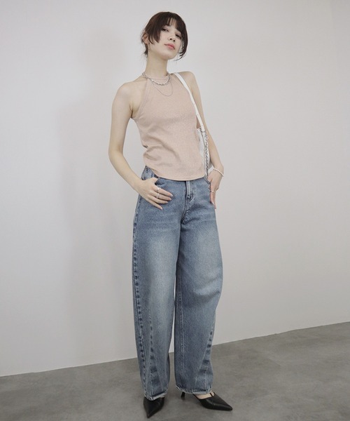 Reurie'（レウリィ）の「【ZOZO限定】ホルターネックタンクトップ／ カップ付き インナー キャミソール アメスリ シンプル 重ね着 レイヤード 肌見せ（タンクトップ・レディース・ピンク/ブラック・FREE）」の14枚目の写真