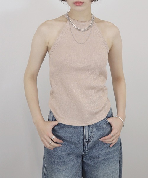 Reurie'（レウリィ）の「【ZOZO限定】ホルターネックタンクトップ／ カップ付き インナー キャミソール アメスリ シンプル 重ね着 レイヤード 肌見せ（タンクトップ・レディース・ピンク/ブラック・FREE）」の15枚目の写真