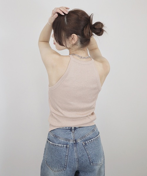 Reurie'（レウリィ）の「【ZOZO限定】ホルターネックタンクトップ／ カップ付き インナー キャミソール アメスリ シンプル 重ね着 レイヤード 肌見せ（タンクトップ・レディース・ピンク/ブラック・FREE）」の22枚目の写真