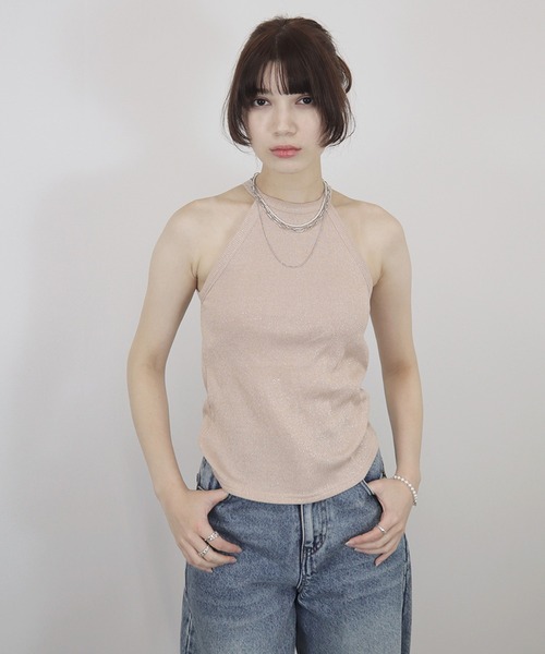 Reurie'（レウリィ）の「【ZOZO限定】ホルターネックタンクトップ／ カップ付き インナー キャミソール アメスリ シンプル 重ね着 レイヤード 肌見せ（タンクトップ・レディース・ピンク/ブラック・FREE）」の21枚目の写真