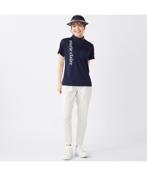marie claire(マリ・クレール)の「marie claire GOLF/マリクレール ゴルフ ゴルフウェア 吸汗速乾 接触冷感 UVカット 吸湿涼感 切替 ハイネック 半袖 シャツ Tシャツ(Tシャツ/カットソー・レディース・ホワイト/ネイビー・L/LL/M)」の13枚目の写真