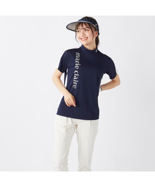 marie claire(マリ・クレール)の「marie claire GOLF/マリクレール ゴルフ ゴルフウェア 吸汗速乾 接触冷感 UVカット 吸湿涼感 切替 ハイネック 半袖 シャツ Tシャツ(Tシャツ/カットソー・レディース・ホワイト/ネイビー・L/LL/M)」の14枚目の写真