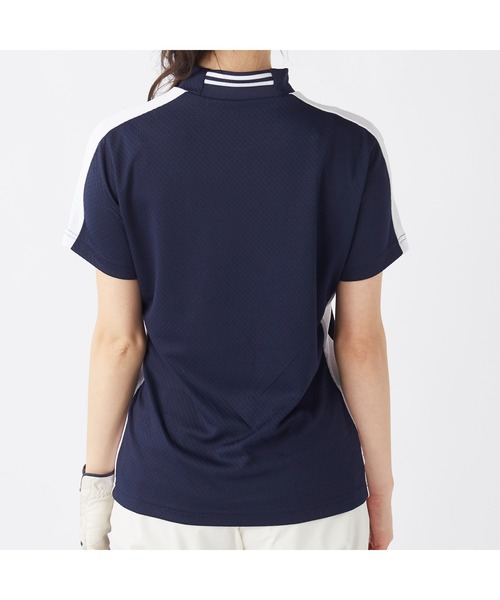 marie claire(マリ・クレール)の「marie claire GOLF/マリクレール ゴルフ ゴルフウェア 吸汗速乾 接触冷感 UVカット 吸湿涼感 切替 ハイネック 半袖 シャツ Tシャツ(Tシャツ/カットソー・レディース・ホワイト/ネイビー・L/LL/M)」の10枚目の写真