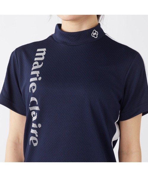 marie claire(マリ・クレール)の「marie claire GOLF/マリクレール ゴルフ ゴルフウェア 吸汗速乾 接触冷感 UVカット 吸湿涼感 切替 ハイネック 半袖 シャツ Tシャツ(Tシャツ/カットソー・レディース・ホワイト/ネイビー・L/LL/M)」の9枚目の写真