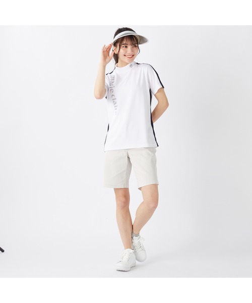 marie claire(マリ・クレール)の「marie claire GOLF/マリクレール ゴルフ ゴルフウェア 吸汗速乾 接触冷感 UVカット 吸湿涼感 切替 ハイネック 半袖 シャツ Tシャツ(Tシャツ/カットソー・レディース・ホワイト/ネイビー・L/LL/M)」の5枚目の写真