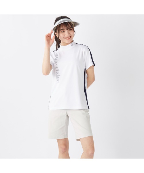 marie claire(マリ・クレール)の「marie claire GOLF/マリクレール ゴルフ ゴルフウェア 吸汗速乾 接触冷感 UVカット 吸湿涼感 切替 ハイネック 半袖 シャツ Tシャツ(Tシャツ/カットソー・レディース・ホワイト/ネイビー・L/LL/M)」の7枚目の写真
